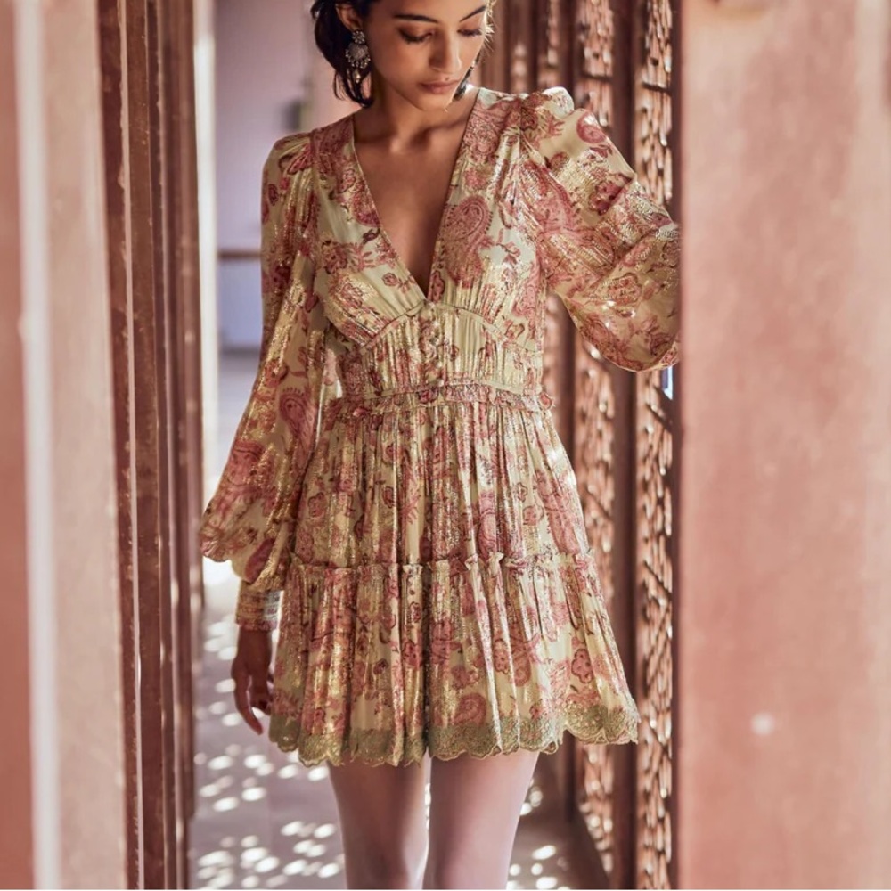 Hemant and nandita Luana short dress | green floral mini dress